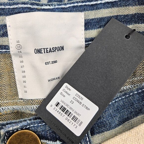 New One Teaspoon Cowboy Stripe Vanguard Mini Skirt Womens 23 Relaxed Blue Stripe - Picture 6 of 6